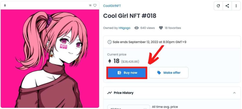 Cool Girlの公式OpenSeaページにアクセスし、購入したいNFTを選んで「Buy now」で購入